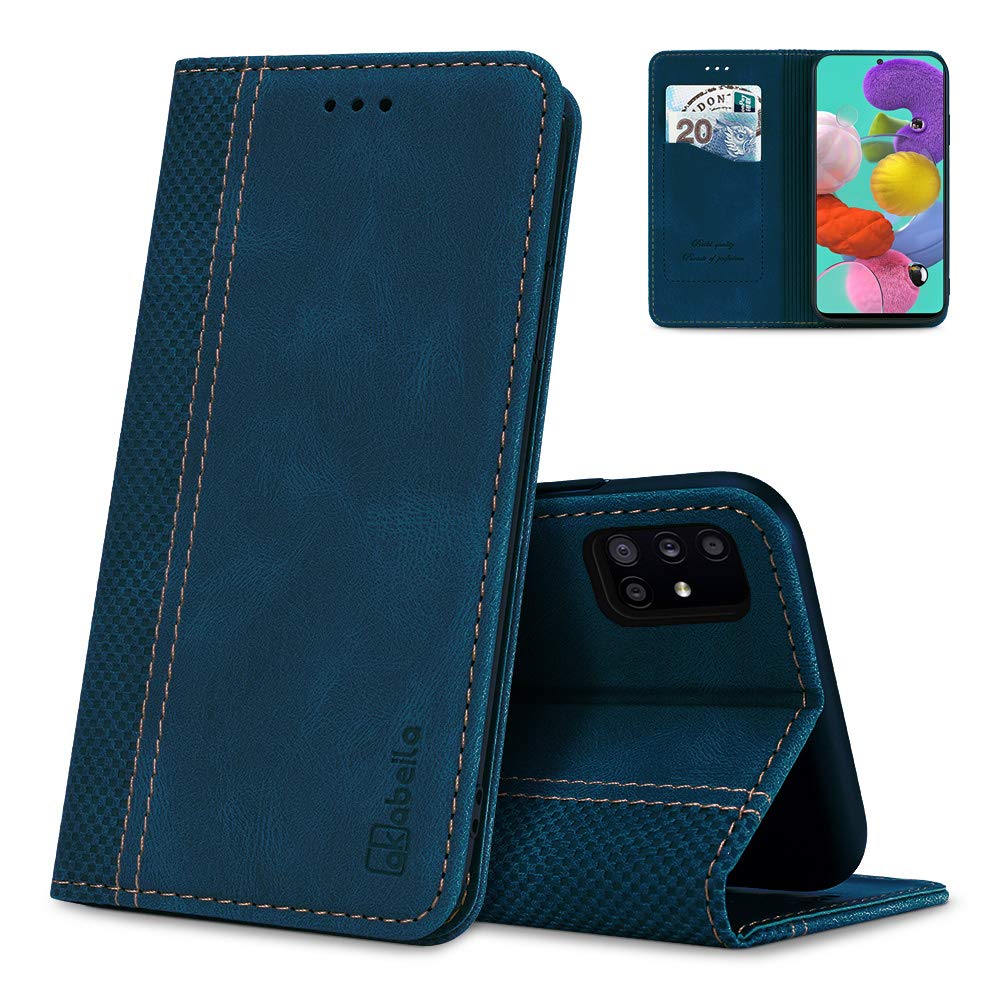 AKABEILA Case for Samsung Galaxy A51 4G Case Premium PU Leather Flip Wallet Case with Magnetic Closure Kickstand Card Slot Folio Phone Cover Blue