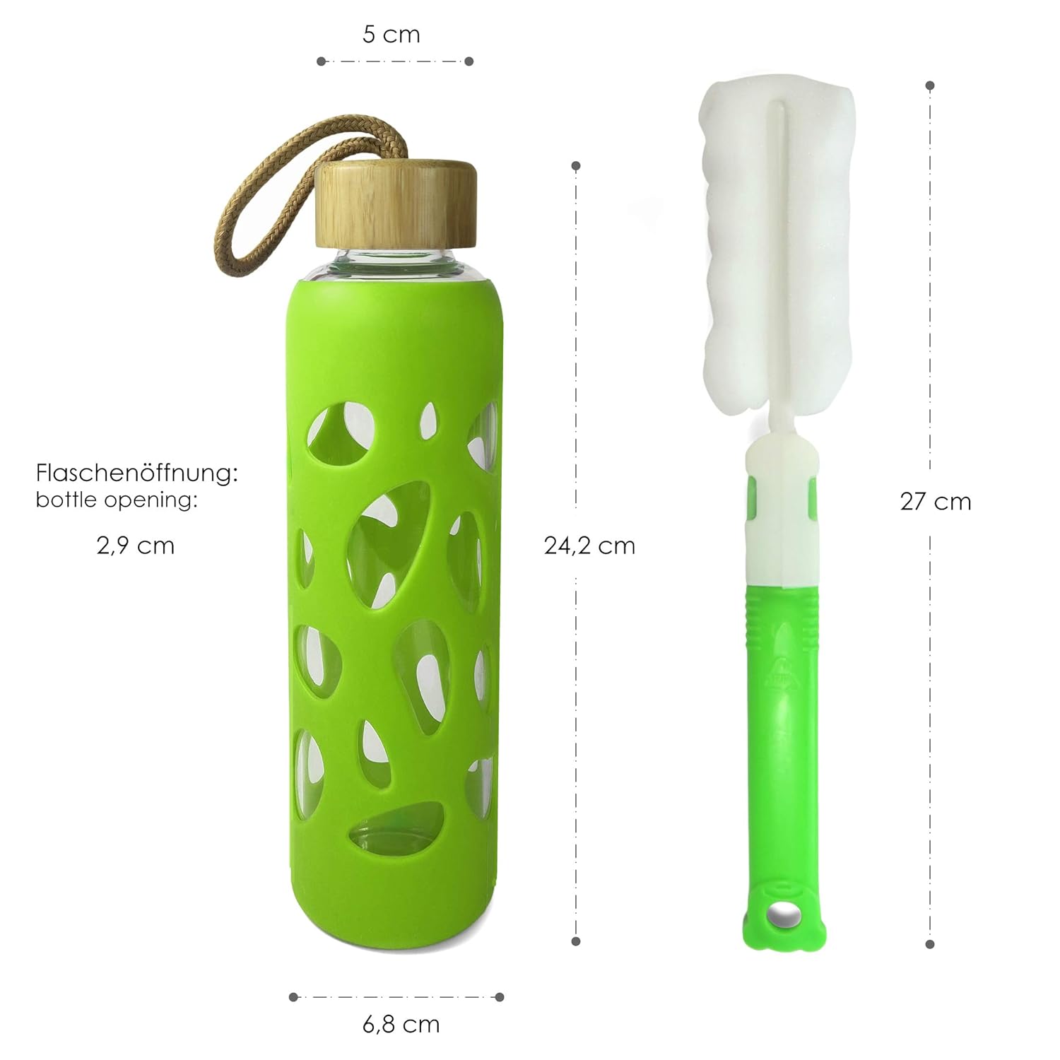 Wenburg Cantimplora Botella de Cristal con Tapa de bambú 550 ml ...