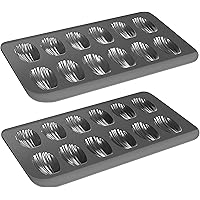 TAOUNOA Madeleine Pans, 12-Well Nonstick Baking Pans Set of 2, Heavy Duty Shell Shaped Mini Cookies Cake Mold Pan