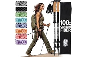 HIKER HUNGER OUTFITTERS 100% Carbon Fiber Trekking Poles by USA Brand - Ultra Strong Lightweight Collapsible Hiking Poles with Cork and EVA Foam Grips & Quick Adjustable Flip Locks