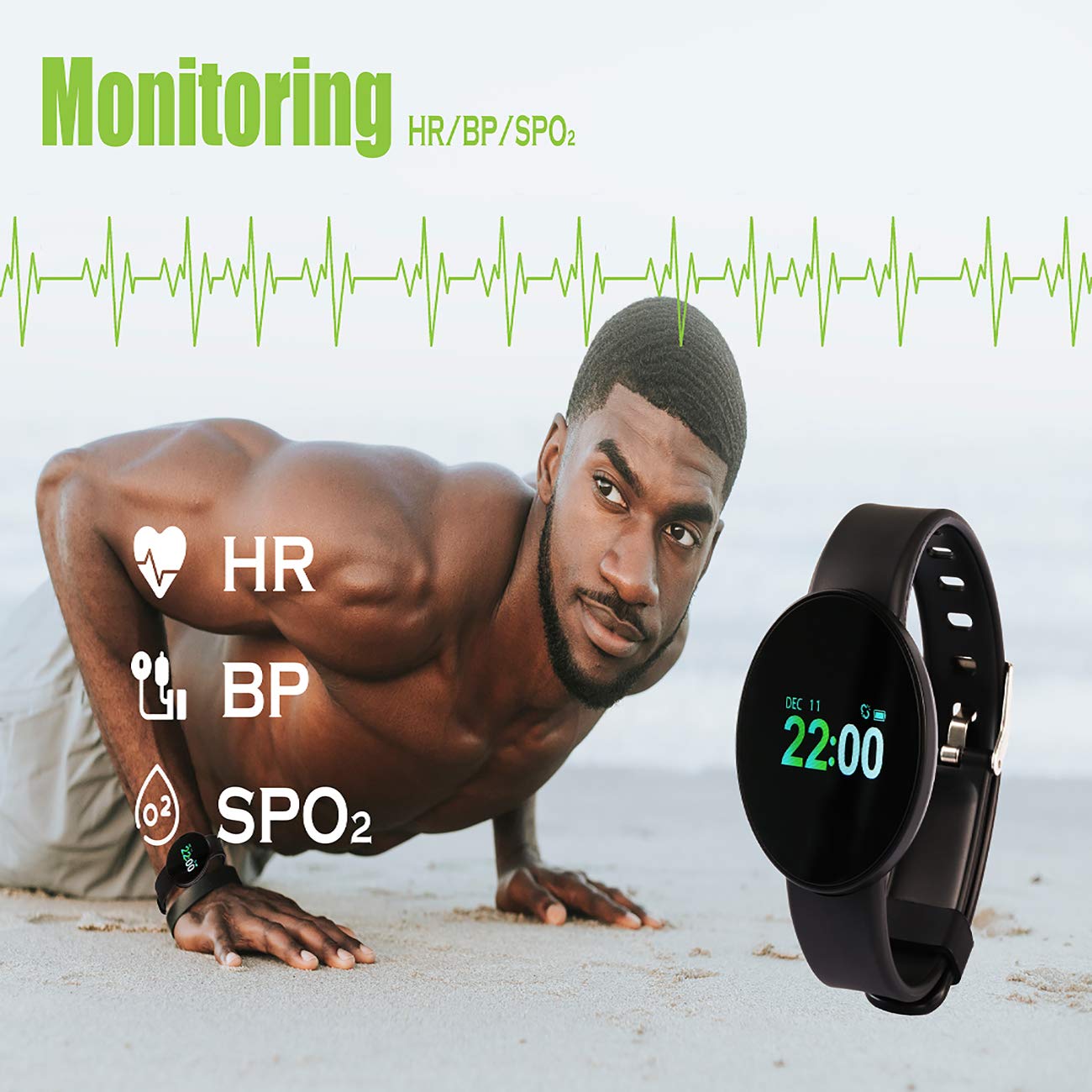 Reloj Inteligente Rastreador de Ejercicios, IP67 Actividad a Prueba de Agua Pulsera Podómetro Bluetooth Reloj Frecuencia cardíaca Presión Arterial Sleep Monitor iOS Android Hombres Mujeres
