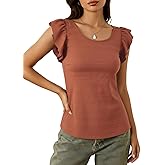 winkbay Women's Criss Cross Ruffle Sleeve Tops Summer Crew Neck Cute Going Out Blouses