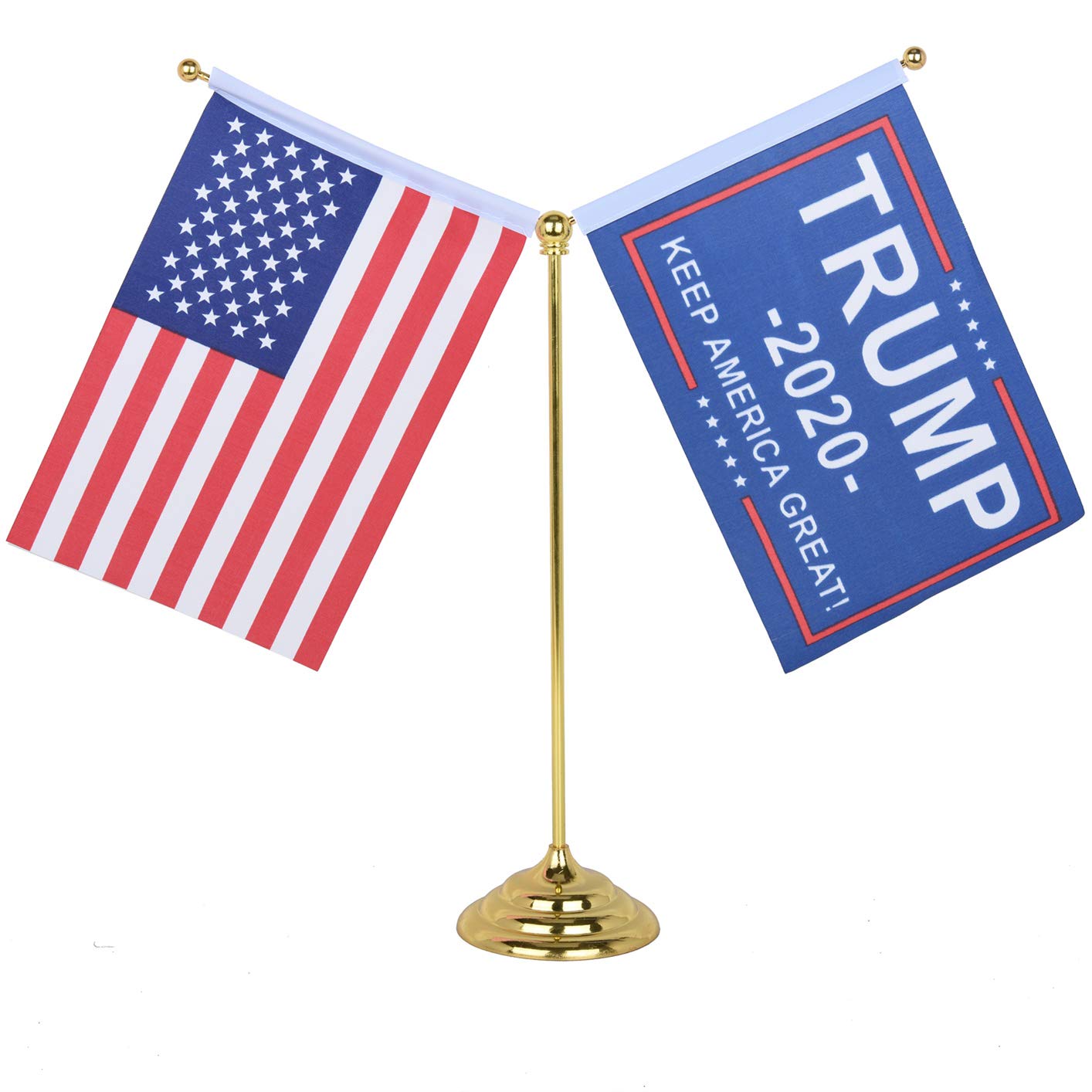 VARWANEO President Donald Trump Table Flag, President Donald Trump Desk Flag Holder (with Base and 4 Flags), can be Hand-held, Used for Office and Home Decoration, parades, Election Day Celebrations.