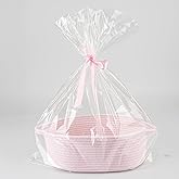 JUNBOLE Baby Gifts Basket Empty with Gifts Bag and Ribbon13”x10”x5” Gift Baskets to Fill Easter Baskets Birthday Baskets Small Woven Cotton Rope Basket Baby Toy Baske pink, large