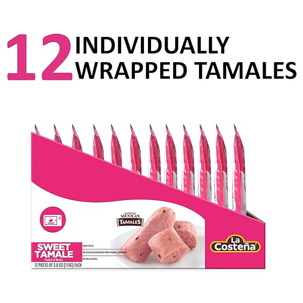 LA COSTEÑA SWEET TAMALES – MADE WITH DRIED PLUM & MASA CORN MEAL – MICROWAVABLE READY TO EAT MEALS NO REFRIGERATION – PREMADE EASY MEALS – INSTANT LUNCH TO GO – MEXICAN FOOD – 3.8 OZ, 12 PACK