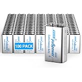 Fuspower 9V Batteries for Smoke Detector: Ultra Long Lasting Fire Alarm Battery 100 Pack - 6F22 Super Heavy Duty Power for Guitar Pedals Microphone Multimeter - Green Energy Mercury/Cadmium/Lead-Free