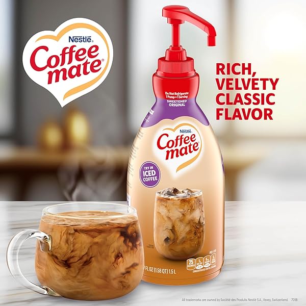 NESTLE COFFEE MATE COFFEE CREAMER, SWEETENED ORIGINAL, CONCENTRATED LIQUID PUMP BOTTLE, NON DAIRY, NO REFRIGERATION, 50.7 OZ