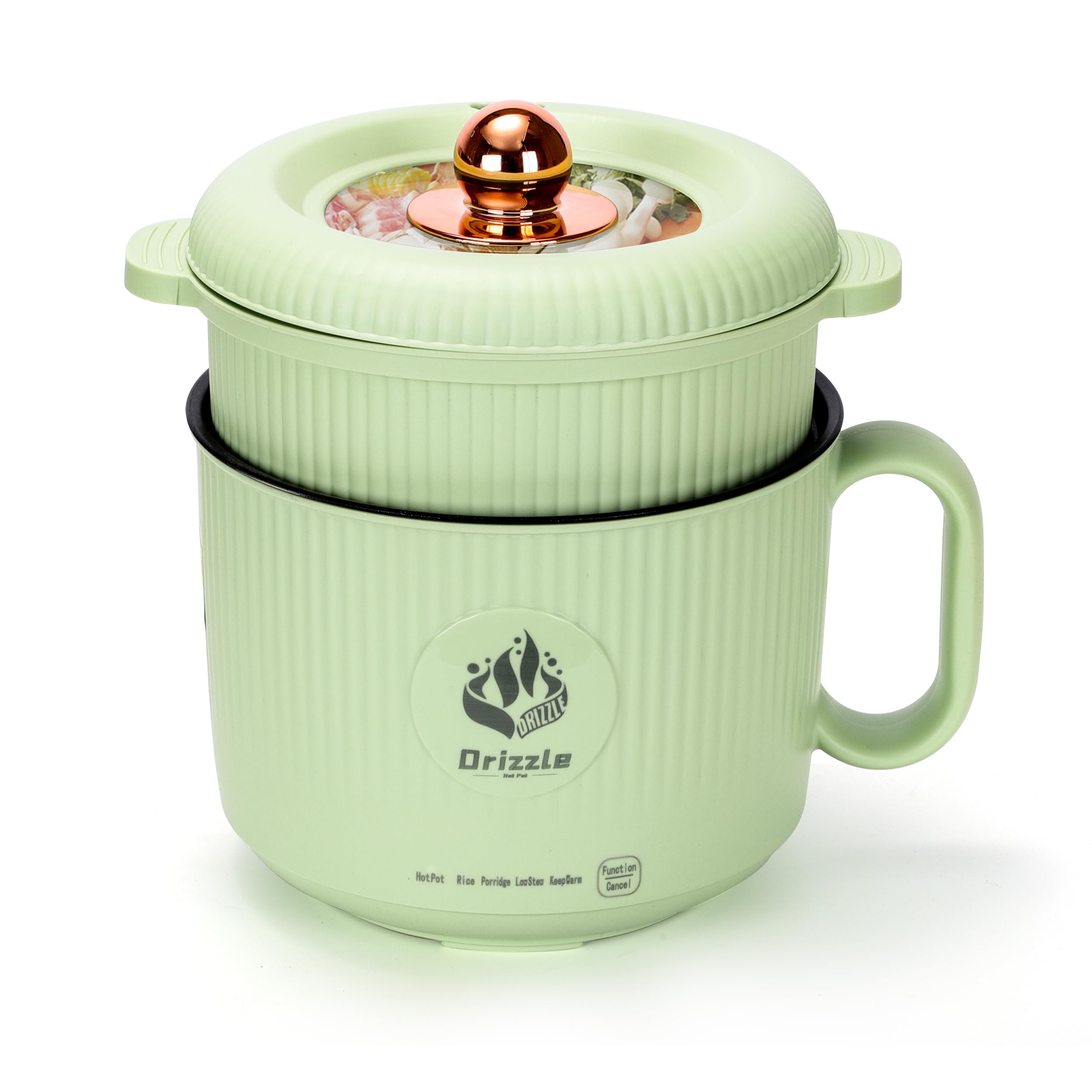 Photo 1 of Drizzle Drizzle Electric Hot Pot Cooker 1.7L - Portable Smart Food Maker with Steamer Non-Stick Skillet Stir Fry Cooker Ramen Noodles Steak Egg Oatmeal Shabu-Shabu - Dormitory Office Camping Power
