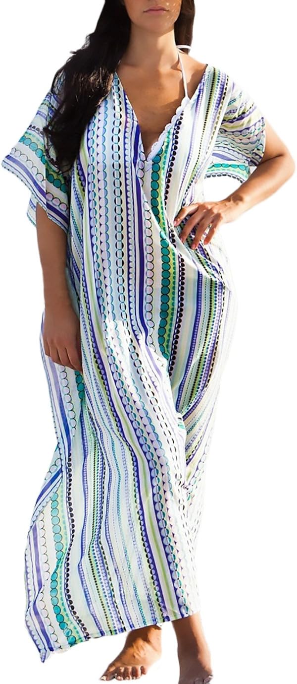 Tyidalin Damen Kaftan Strandkleid Lang - Übergröße Blumendruck Maxi Kleid