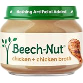 Beech-Nut Baby Food Jars, Chicken &amp; Chicken Broth, Stage 1, 2.5oz, 10ct | Stage 1 Baby Food, Meat Puree, 7g Protein, For Babies 4 Months and Up, Glass Jars