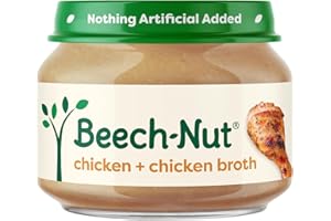 Beech-Nut Meat Baby Food Jars, Chicken & Chicken Broth Puree, 7g Protein, Stage 1 Baby Food for Babies 4 Months and Up, 2.5oz Glass Jars, 10ct