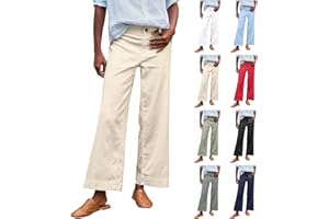 Rikbuig Cropped Linen Pants Women High Waisted Flare Wide Leg Capri Work Pants Business Casual Ankle Pants with Pockets