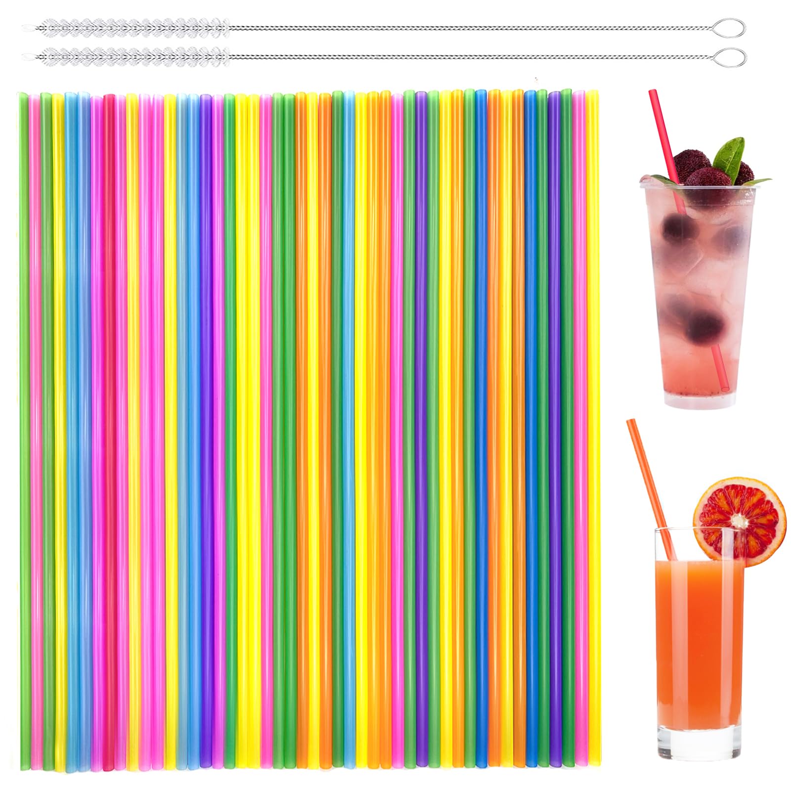 Addein 50PCS Drinking Straws with 2 Cleaning Brushes, Reusable Straw, Reusable Straws Drinking, Cocktail Straws for Family Bars Cafes Restaurants BBQ Parties Celebrations