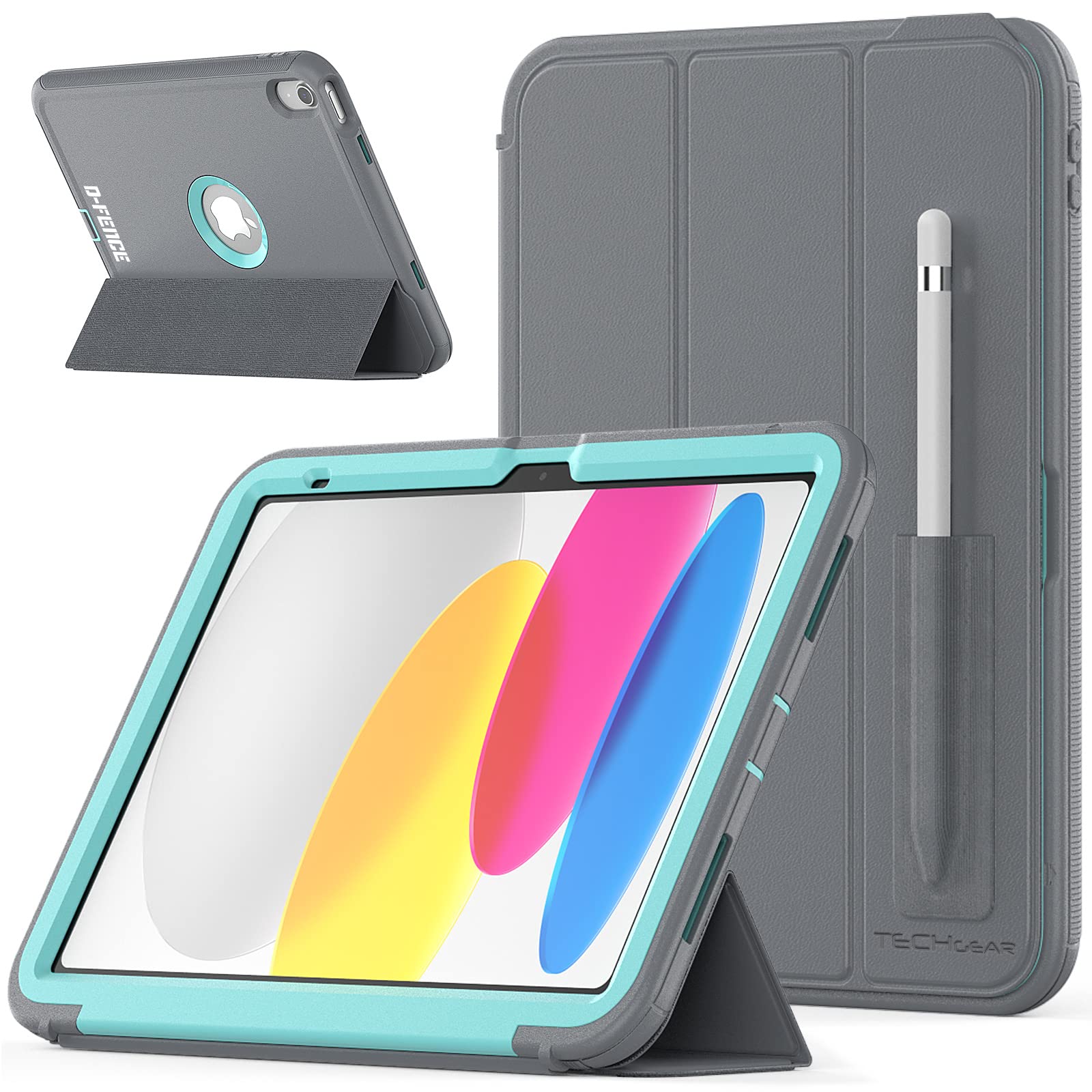 TECHGEAR D-FENCE Case for iPad 11" A16 (11th Gen 2025) & 10.9" (10th Gen 2022) โ Slim Rugged Smart Case with Stand, Detachable Cover, Pencil Holder, Screen Protector, Trolley Friendly, Shockproof โ image 1
