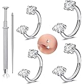 Longita 18g Horseshoe Nose Ring for Women Double Gem Horse Shoe Nose Ring Hoop 6mm 7mm Surgical Steel Silver Cartilage Helix Tragus Earring Hoops Labret Lip Piercing Jewelry Small Septum Rings 18g