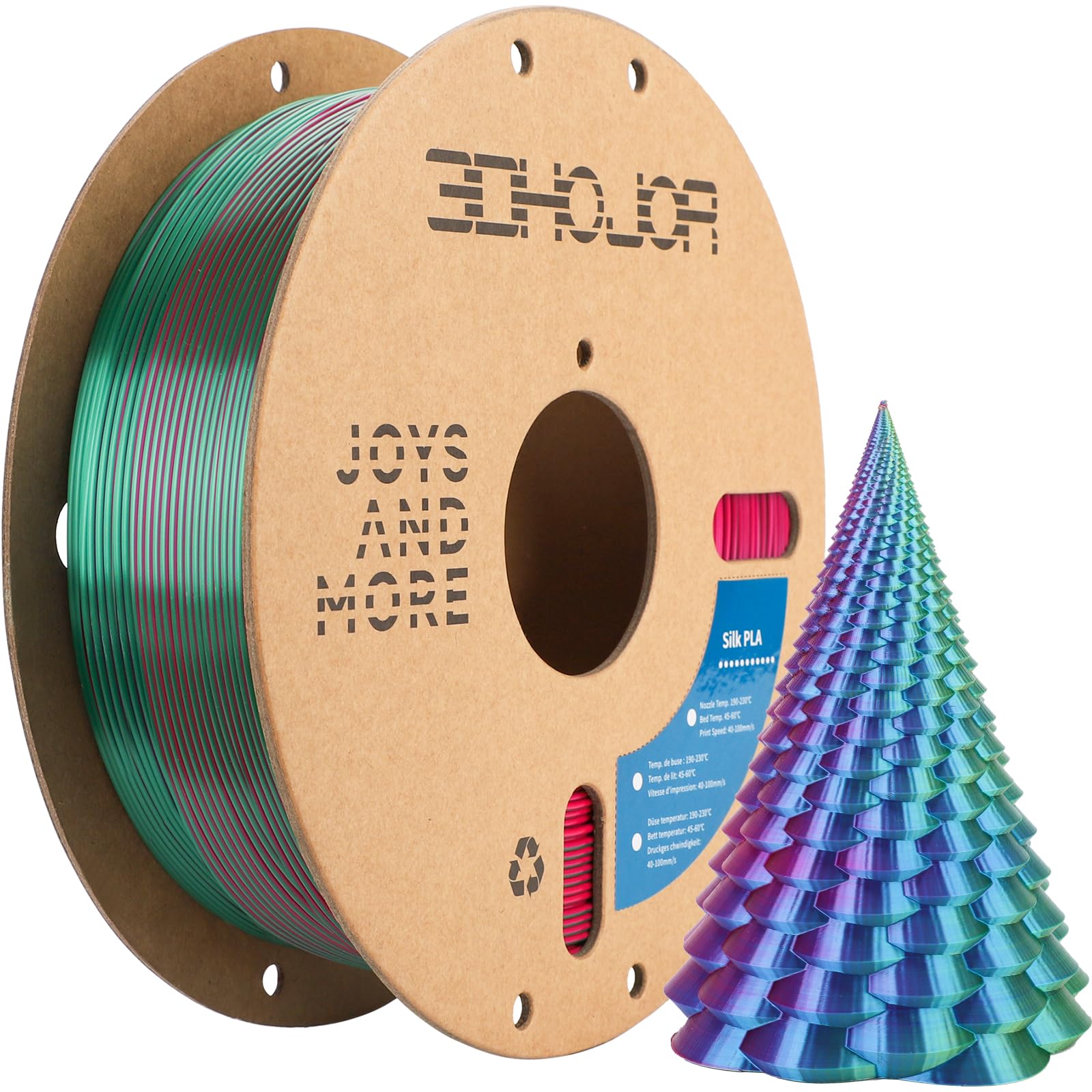 Photo 1 of 3DHoJor Silk PLA Filament 1.75mm Red Green Blue Triple Color PLA 3D Printer Filament 3 in 1 Coextrusion 1KG Spool(2.2lbs) 3D Printing Filament Dimensional Accuracy +/- 0.03mm
