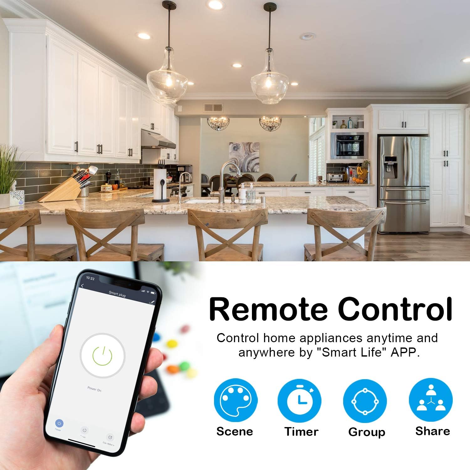 MoKo Smart Plug WiFi Outlet Socket, Compatible with Alexa/Google Home, Comfortable Convex Button, Voice/Remote Control, Timer Plug, 10A, No Hub, Only Supports 2.4GHz Network, White: Electronics