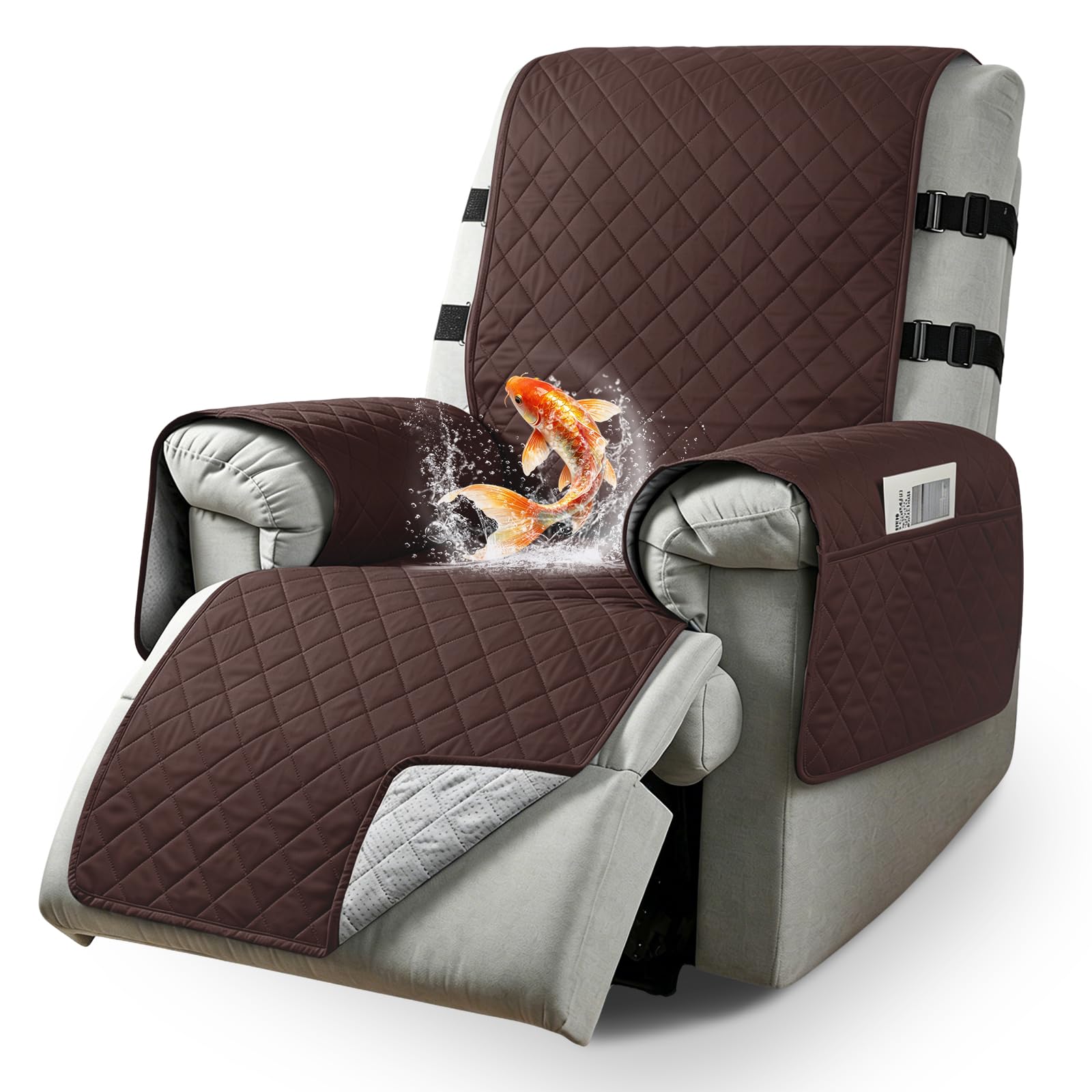 Waterproof Recliner Chair Slipcover With 2 Elastic Straps, Non-Slip Armchair Protector for Families with Pets/Kids, Washable Cover