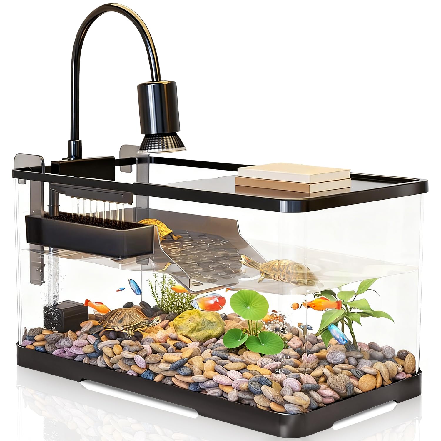 Photo 1 of (Tank + Light +Pump + Filter Balls) Turtle Tank Kit, Turtle Tank Starter Kit,Bottom Drainage, Multi-Function Areas for Turtles, Crabs,Fishes, Amphibians,Reptiles. (15.75 x 8.64 x 8.64 Inch)