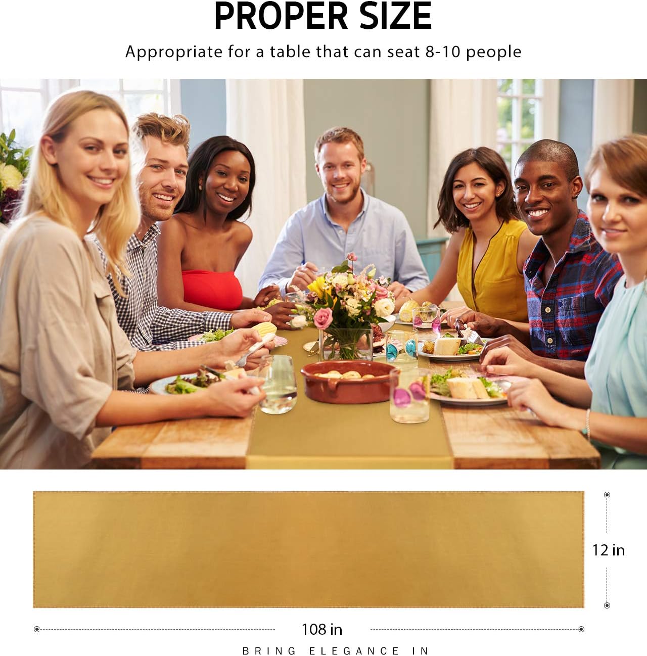 Syntus Satin Table Runner, 10 Pack 12 x 108 inch Bright Silk and Smooth Fabric for Wedding, Birthday Parties, Banquet Decoration, Thanksgiving & Christmas, Golden: Home & Kitchen