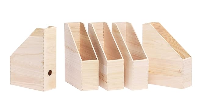 5er-Pack Stehsammler aus Holz von VBS Zeitschriftenbox Steh-Ordner Zeitschirftensammler mit Griffloch