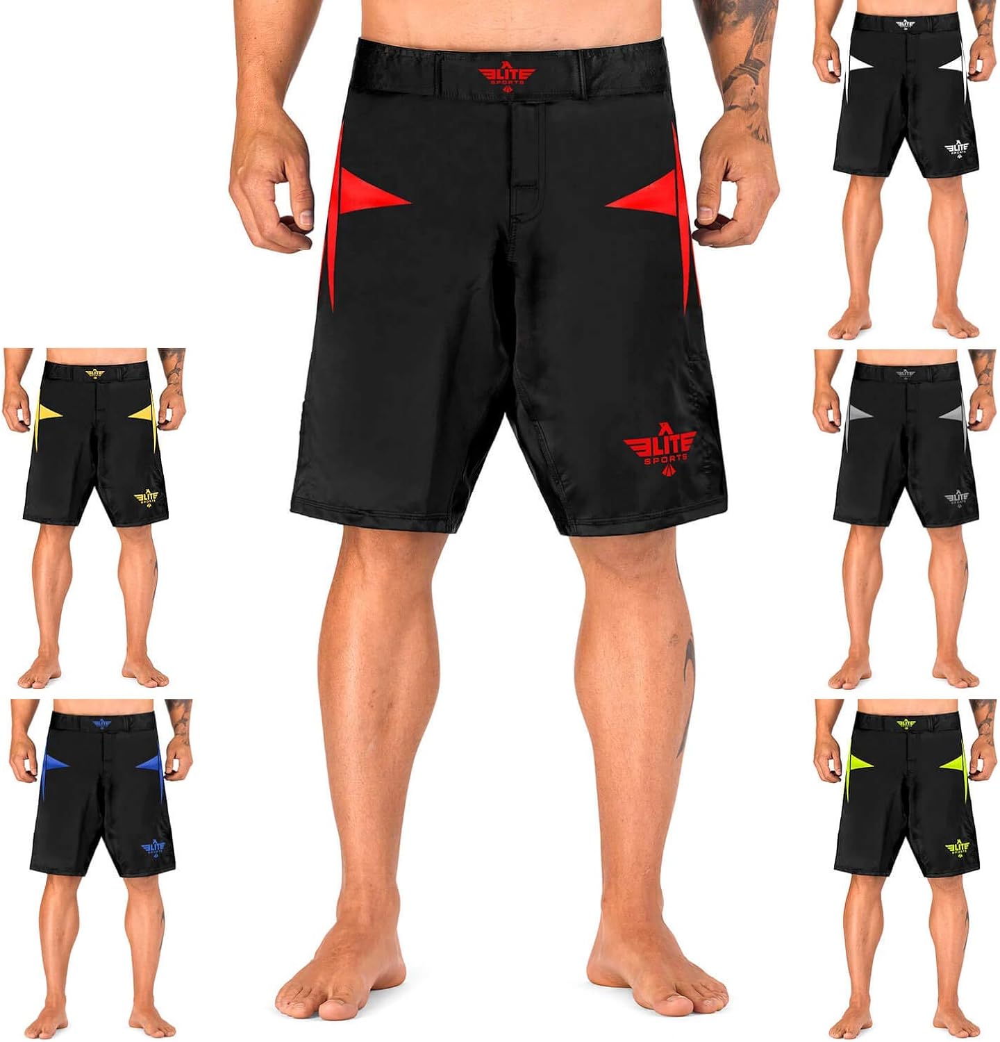 Elite Sports Men’s MMA Fight Shorts, Star Series UFC, BJJ, No Gi, Grappling, Jiu Jitsu Shorts : Clothing
