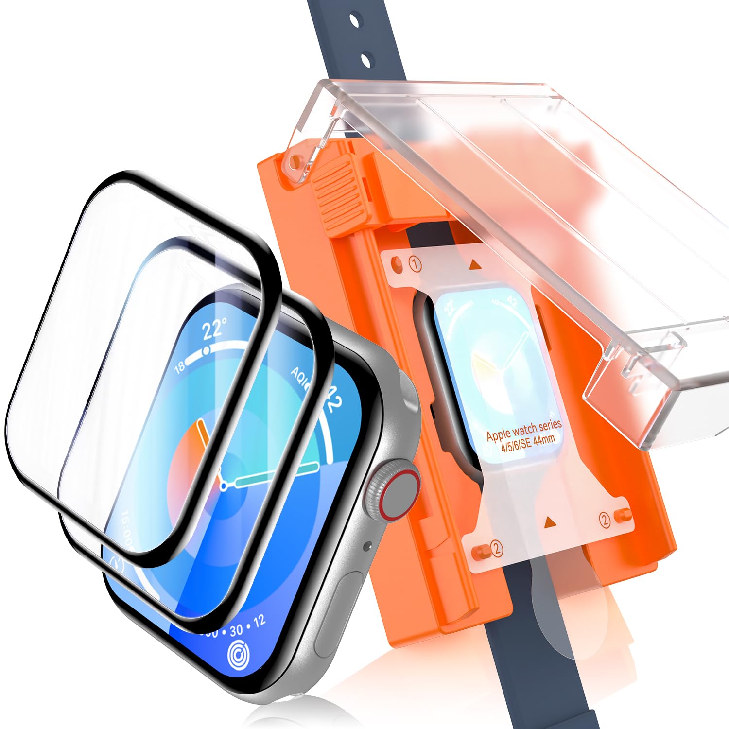 Uyiton 2 Pack for Apple Watch SE 2/SE/6/5/4 Screen Protector 44mm, [3RD Gen Installation Kit] HD Clear Anti Scratch Full-Coverage High-Touch Protective Cover Soft Film for iWatch 44 mm