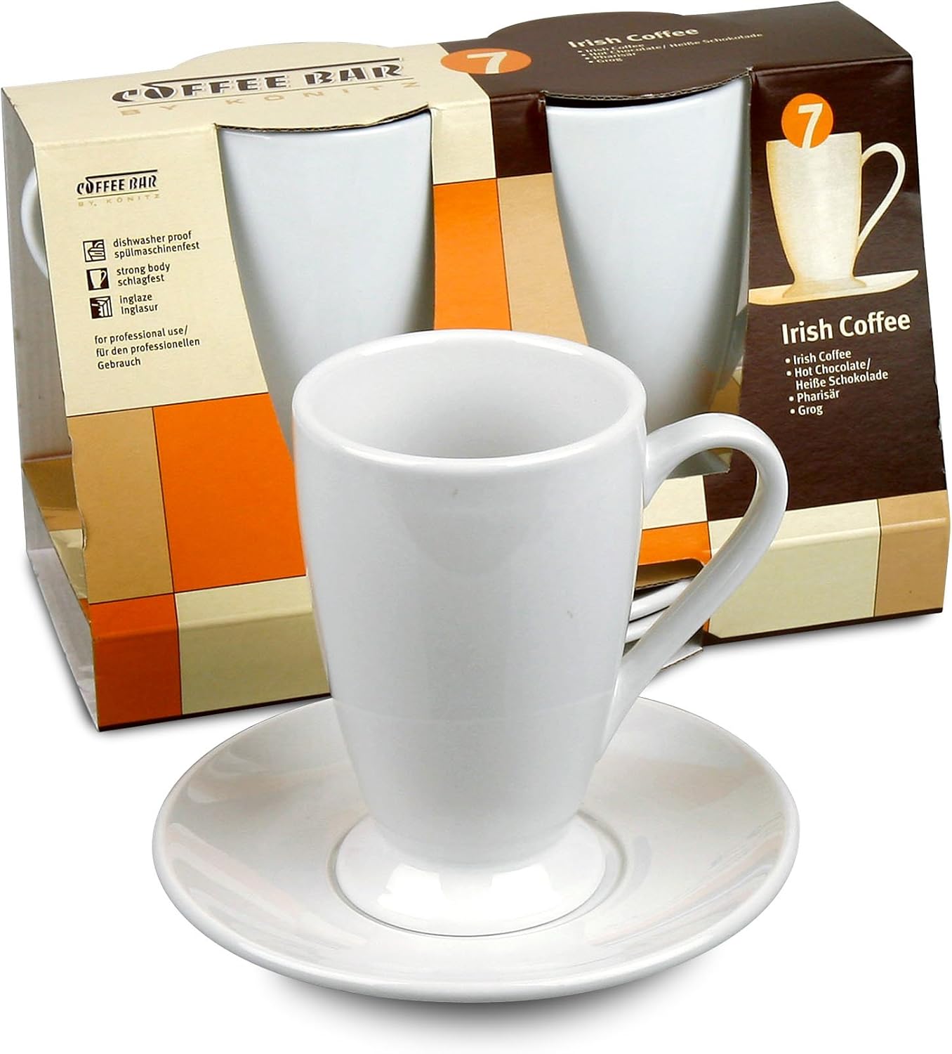 Konitz Coffee Bar Irish Coffee 10Ounce Cups and Saucers, Set of 2