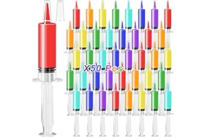 Kreyfer 50 Pcs Halloween Syringe Shot Party Favors - 20ml Reusable Plastic Drink Syringes with Tip Caps for Jelly Shots, Trick-or-Treat Goodie Bag Fillers, Bachelorette and Nurses Graduation Supplies