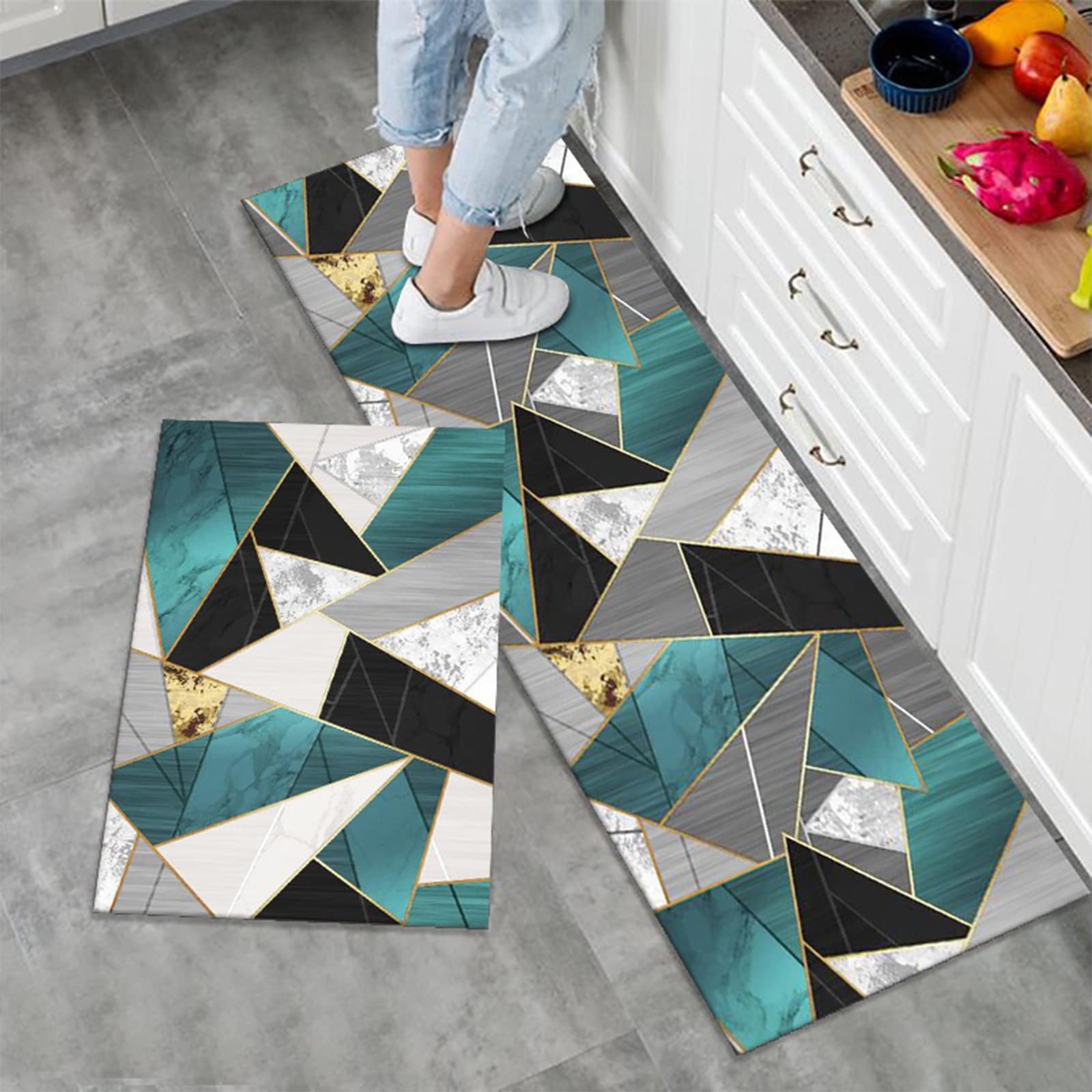 LY4U 2 Pieces Non Slip Kitchen Rug Set, Water Absorbent Floor Mats, Kitchen Carpets and Rugs for Home Dining Room and Entryway,50x80cm + 50x150cm
