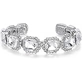 BriLove Women's Wedding Bridal Multi Emerald Cut Crystal Open Bangle Stretch Bracelet