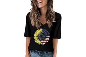 WJDNHKYD Womens 2024 Summer Half Sleeve Tops Casual V Neck Summer Shirts Loose Fit Elbow Length Sleeve Blouses