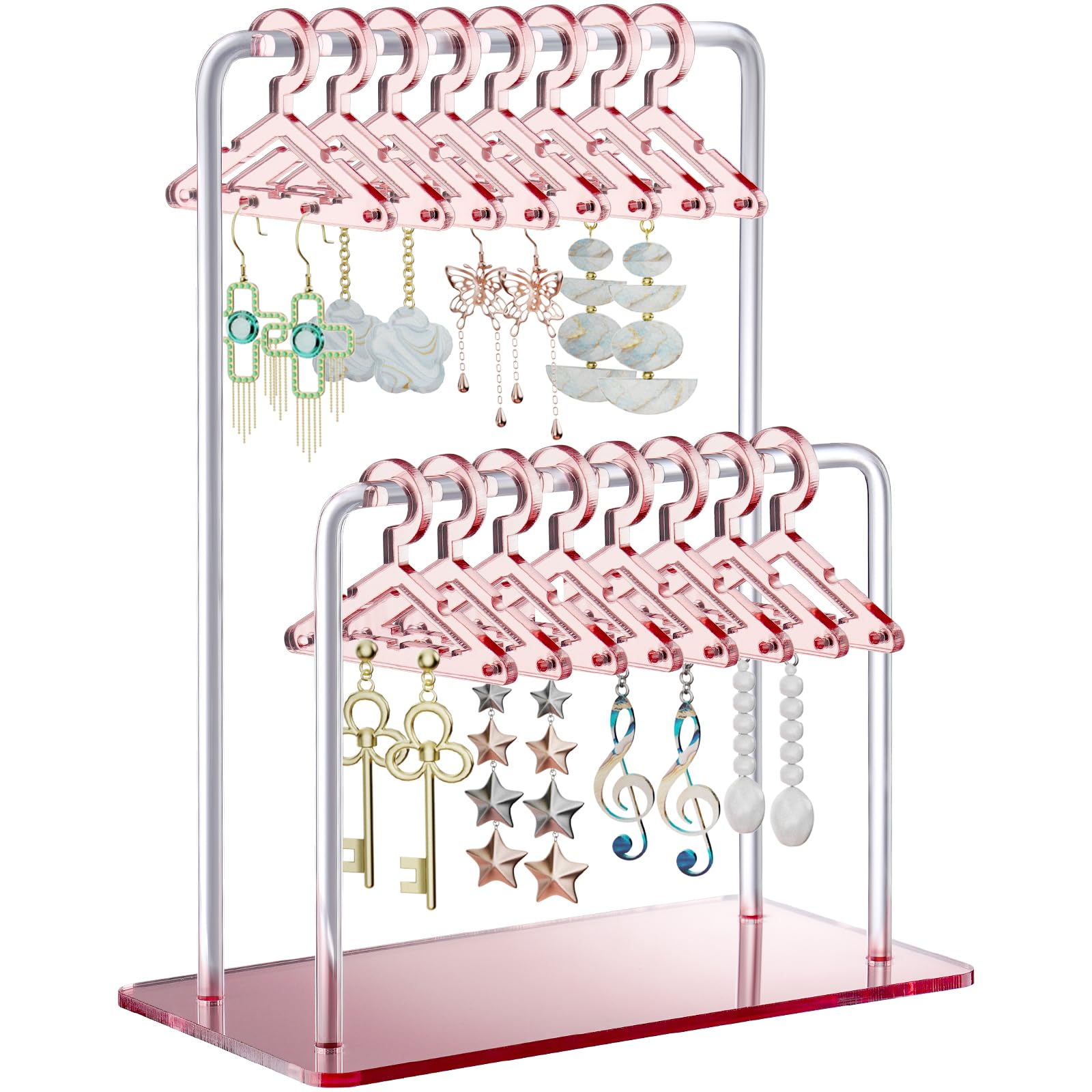 Photo 1 of NiHome Acrylic Earring Holder with Unique Double-Tiered Design, Cute Miniature Clothing Hangers with Spacious Storage for 48 Pairs, Mirror-Finish Display for Home Vanity & Retail Showrooms (Rose Gold)