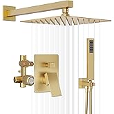 HomGoo Gold Shower System, Shower Faucet Set with 10" Rain Showerhead and Handheld Combo Spray, Bathroom Wall Mounted High Pressure Shower Combo Set Included Valve and Trim, Brushed Gold