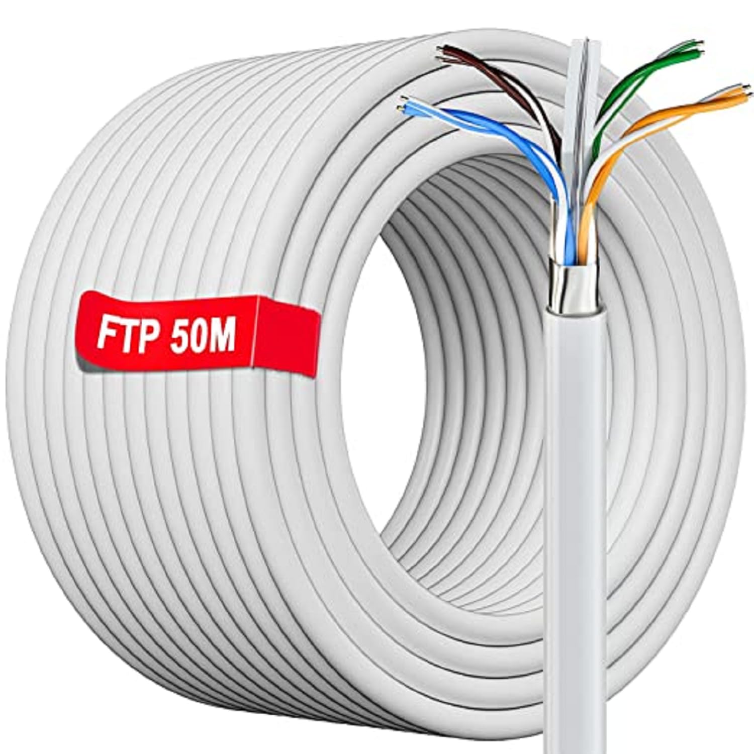 50m Ethernet Cable Outdoor Indoor, Cat 6 Cable Bulk 50 meter Shielded | FTP 23AWG Gigabit Anti-jamming Flame Retardant Long Internet Cable 50m High Speed, Weatherproof Direct Burial LAN Network Cable
