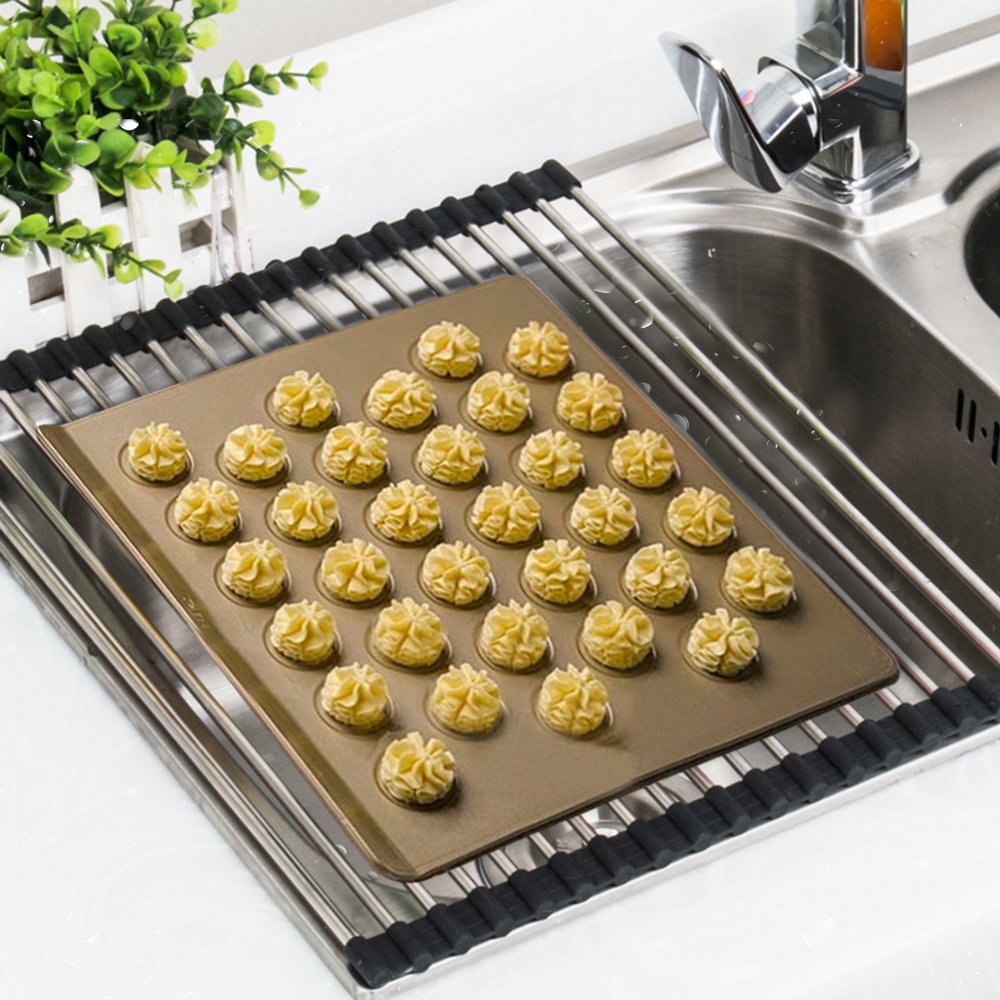 GoZheec Abtropfgestell Abtropfablage Abtropfgitter Trocknung Abtropfgestell 50 cm x 33 cm Spülbeckeneinlage Abtropfbrett faltbarer Edelstahl Abtropfgitter Abtropfständer Geschirr Abtropfkorb Colander für Spüle oder Arbeitsfläche in Ihrer Kü