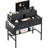 MUTUN 31" Small Computer Desk with 4 Drawers, Space Saving Home Office Desk for Bedroom, Kids Study Writing Table with Side Pocket &amp; Hook, Compact Desk for Small Spaces, Black