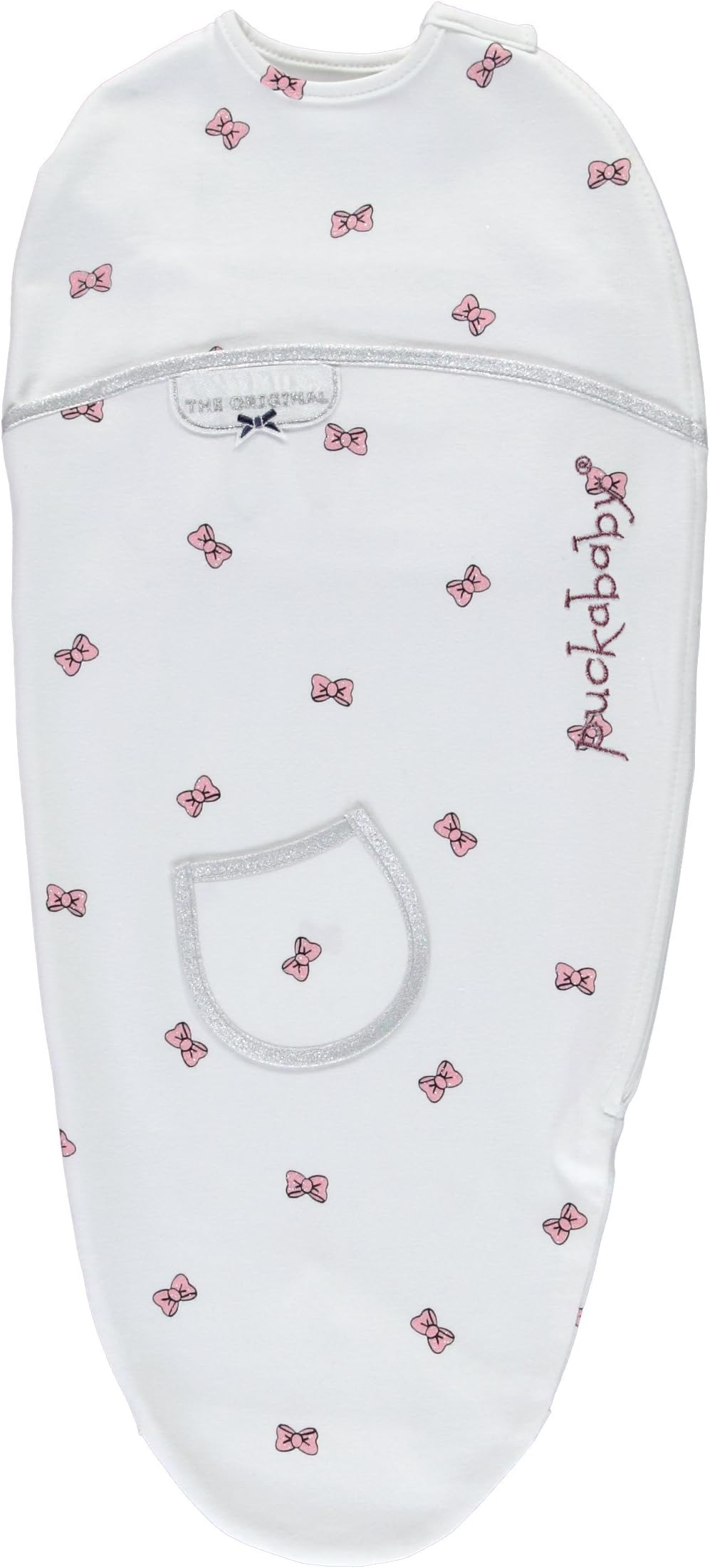 Puckababy® PIEP - Baby Swaddle with Tummy Band - 0/3 M | White Bowy | Swaddle Blanket
