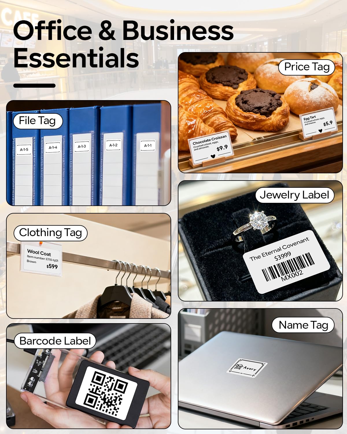 Phomemo Label Maker, Label Printer Thermal, M110 Bluetooth Sticker Printer, Print Width 0.78''-2'', Versatile App with 600+ Fonts & 700 Templates, for Small Business & Home, Ebony Black (+100 Labels)