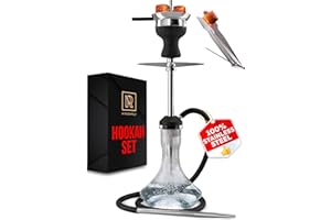 M. ROSENFELD Shisha Hookah Set Stainless Steel - Portable Complete Set with Hookah Accessories Glass Vase Bowl Coal Tongs - S