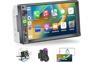 LSLYA Double Din Car Stereo with Apple Carplay and Android Auto,7-Inch HD Touchscreen Car Radio with Bluetooth, Mirror Link, Backup Camera, Steering Wheel, FM Radio/USB/TF/AUX Port