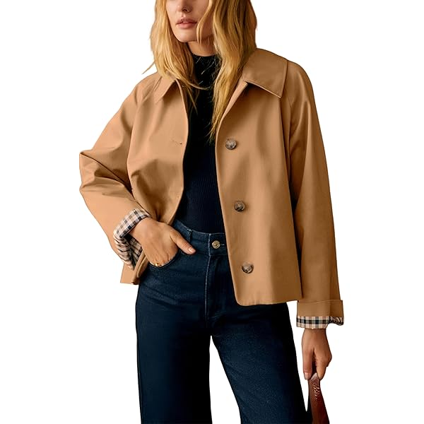 Amazon.com: Yeokou Women Oversize Trench Coat Plaid Lining Lapel