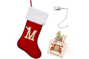 CRSTAFU Initial Christmas Stockings, 20 Inches Family Monogram Xmas Stockings, Super Soft White Plush Cuff with Deluxe Red Velvet Body and Gold Letter(M)