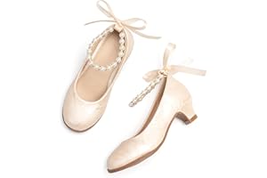 THEE BRON Girls Low Heel Dress Shoes Mary Jane Party Wedding Flower Girl Pumps