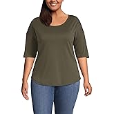 Lands' End Women's American-Grown Supima Micro Modal Elbow Sleeve Balletneck Curved Hem Top