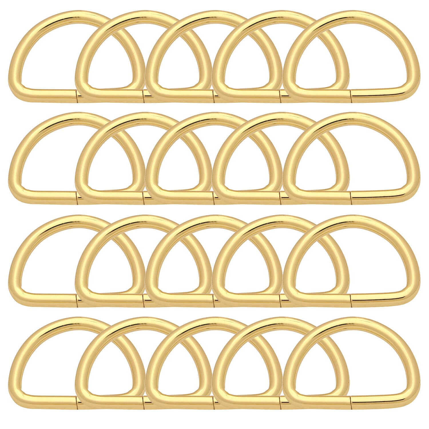 BIKICOCO Metal D-Rings Buckle, 1-1/4 Inch Non-Welded for Webbing Sewing DIY - Gold - Pack of 20