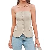 Yousify Womens Strapless Smocked Tube Top Sleeveless Button Fitted Blazer Vest 2025 Work Business Casual Tank Tops