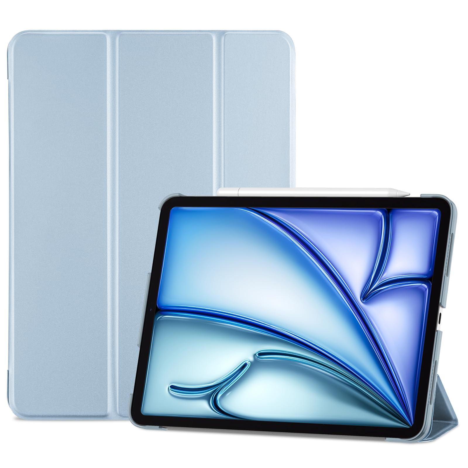 ProCase Smart Case for iPad Air 11-inch M4 (2026, 8th Gen) / M3 (2025) / M2 (2024) & 10.9 Inch iPad Air 5th (2022) & 4th (2020) – Protective Hard Back Cover with Auto Sleep/Wake - Skyblue