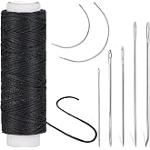 Ftyiwu Waxed Thread 32 Yards Upholstery Needle and Thread for Leather | Black Waxed Thread for Leather with 7PCS Hand Sewing Needles for Home Upholstery Carpet Canvas Repair Leather Sewing