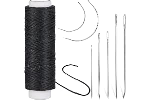 Ftyiwu Waxed Thread 32 Yards Upholstery Needle and Thread for Leather | Black Waxed Thread for Leather with 7PCS Hand Sewing Needles for Home Upholstery Carpet Canvas Repair Leather Sewing